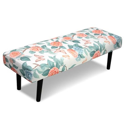 Stretch Bench Cover, Seat Cushion Protector, Washable Slipcover, Printed Rectangle Cover for Dining Room, Living Room, Kitchen - color: Camellia Butterfly
