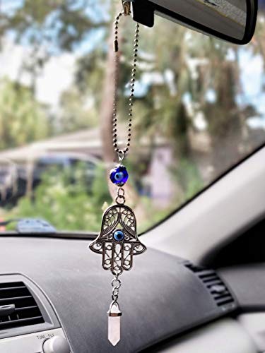 LUCKBOOSTIUM Hand Protection Amulet Evil Eye Car Rearview Mirror Hanging Ornament Charms Accessories Good Luck Charms - (2"x11" Pink Crystal) - color: Pink Crystal