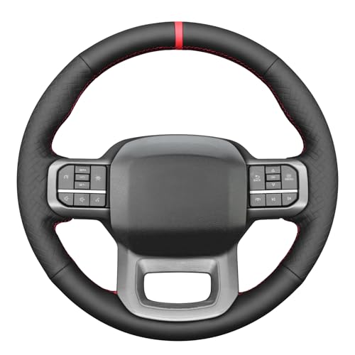 MEWANT DIY Black Smooth Woven Embossed Faux Leather Steering Wheel Cover for Ford F150 Lightning F350 2024 Expedition