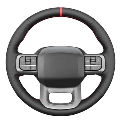 MEWANT DIY Black Smooth Woven Embossed Faux Leather Steering Wheel Cover for Ford F150 Lightning F350 2024 Expedition