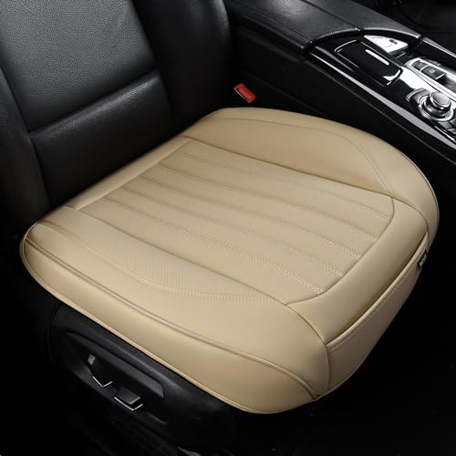 BWTJF 2 Pack Front Car Seat Bottom Covers, Universal Auto Seat Cushions, Nappa Leather Full Wrapping Edge Compatible with Most of Vehicles - SUVs/Sedans/Pickup Trucks, Beige - color: Beige, size: StyleA-Stripes
