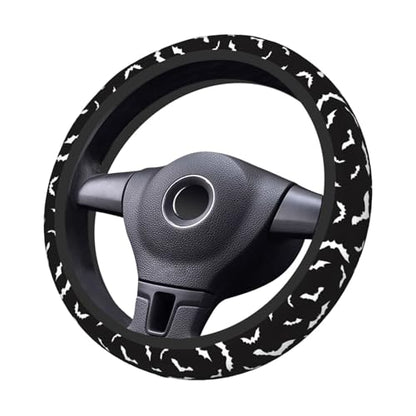 Halloween Cool Black Bat Car Steering Wheel Cover,Non-Slip Elastic Neoprene-Sweat Car Accessories,Universal 15 Inch Fit Auto, Vans Trucks,Suvs, Truck - color: Halloween Cool Black Bat