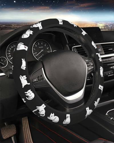 Steering Wheel Cover Accessories Neoprene Cover, Breathable Non-Slip Easy to Install Suitable for Women Men, 14.5-15.5 Inch for Car SUV Van Truck Universal - Lazy Kitten - color: Lazy Kitten