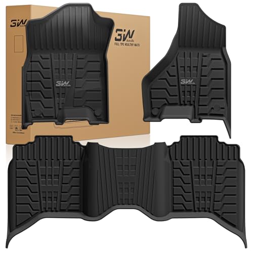 3W Floor Mats for 2019-2025 2026 Ram 2500/3500 Crew Cab with Bucket Seat (Not for PTO KIT Models), All Weather TPE Custom Fit Dodge Ram 2500/3500 Floor Liners 1st & 2nd Row (for Carpet Floor), Black - size: 19-26 Ram 2500 Crew Cab Floor Mats