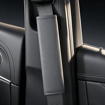 Gray Breathable PU Leather Seat Belt Covers - 2Pcs, Perforated Seat Belt Pads, Universal Fit for Car Truck SUV - color: ck-grey