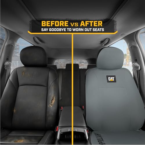 CAT DuraDrive Car Front Seat Cover – (1) pc, Gray Oxford, Heavy Duty Protection, Semi-Universal Fit – Durable Water-Resistant Auto Seat Protector for Truck, SUV, Sedan – Easy Install & Washable - color: Gray 1 Front