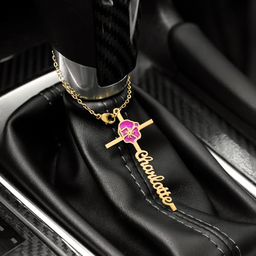 BYFDIY Custom Hanging Car Charm Cross Personalized Name Birth Flower Wheel Charm Rearview Mirror Accessories Birthday Easter Gift for Female Christian Drivers Women 1.8"×1"