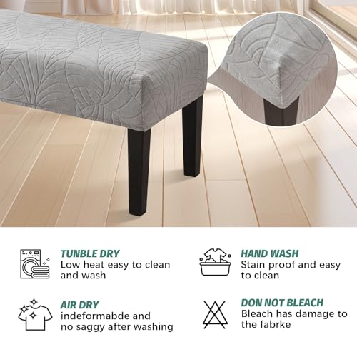 FUANGUI Waterproof Bench Cover, Stretch Jacquard Dining Bench Cover for bedrooms, Living Rooms, Kitchens, Protector Chair Bench Piano Bench Seat covers Stool Slipcover Removable, Washable - Light Grey - color: Jacquard Light Grey