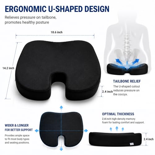DR.DREAM Seat Cushion for Long Sitting, Cooling Gel Memory Foam Seat Cushion - Back, Sciatica, Coccyx, Tailbone Pain Relief - for Office Chairs, Car Seat, Wheelchair Sitting Cushion (Black) - color: Black