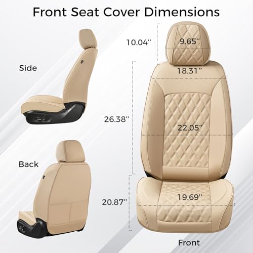 Huidasource Beige Front Seat Covers, Leather Car Seat Covers Front Seats, Driver Seat Cover Waterproof, Airbag Compatible, Universal Fit for Most Cars, Vans, Trucks, SUVs (Front Pair/Beige)