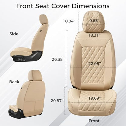 Huidasource Beige Front Seat Covers, Leather Car Seat Covers Front Seats, Driver Seat Cover Waterproof, Airbag Compatible, Universal Fit for Most Cars, Vans, Trucks, SUVs (Front Pair/Beige)