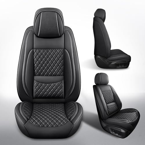 2PCS Front Seat Covers,Car Seat Covers Full Coverage Leather Car Seat Protector Waterproof Automotive Seat Covers Universal Vehicle Cushion Cover Fit for Cars SUV Pick-up (Black,2PCS Front) - color: Black, size: 2CPS Front