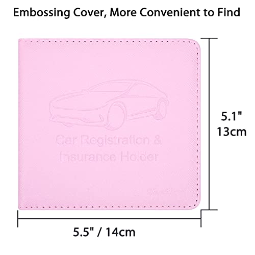 Car Insurance and Registration Holder, 5.5 x 5 Inch PU Leather Vehicle Glove Box Organizer Wallet Case for Insurance Card, Driver License, Paperwork - Pink - color: Pink