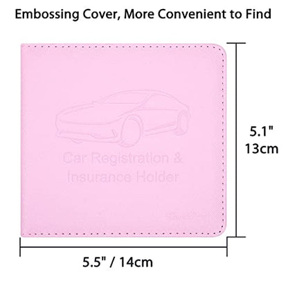 Car Insurance and Registration Holder, 5.5 x 5 Inch PU Leather Vehicle Glove Box Organizer Wallet Case for Insurance Card, Driver License, Paperwork - Pink - color: Pink