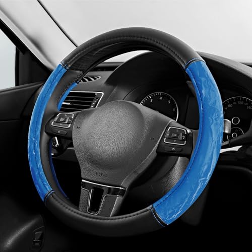 PIC AUTO Steering Wheel Cover, Silk Grain Leather Car Steering Wheel Protector, Comfortable Grip, Universal 14.5-15.5 Inch Anti-Slip Steering Wheels Accessories for Men & Women (Blue) - color: Blue
