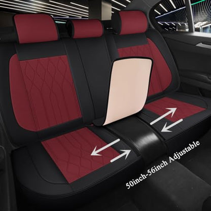 Red Rain Wine Red and Black Leather Car Seat Cover Breathable Universal Front and Rear Car Seat Cover (CC-Wine red+Black) - color: CC-Wine red+Black
