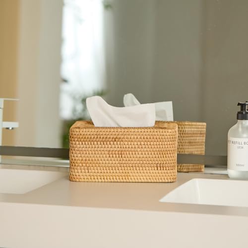 Rattan Tissue Box Cover, Rectangle Wicker Tissue Box Holder, Boho Tissue Box Cover for Living Room, Bathroom, Kitchen, Bedroom, 10.2 x 6.2 x 5.3 inch, Natural - color: Natural, size: Rectangular (5.3"H)