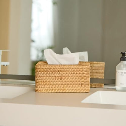 Rattan Tissue Box Cover, Rectangle Wicker Tissue Box Holder, Boho Tissue Box Cover for Living Room, Bathroom, Kitchen, Bedroom, 10.2 x 6.2 x 5.3 inch, Natural - color: Natural, size: Rectangular (5.3"H)