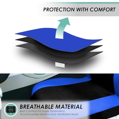 FH Group Light & Breezy Cloth Car Seat Covers, 7 Seater Three Row Set- Airbag & Split Ready -Universal for Cars Trucks and SUVs Blue/Black - color: Blue