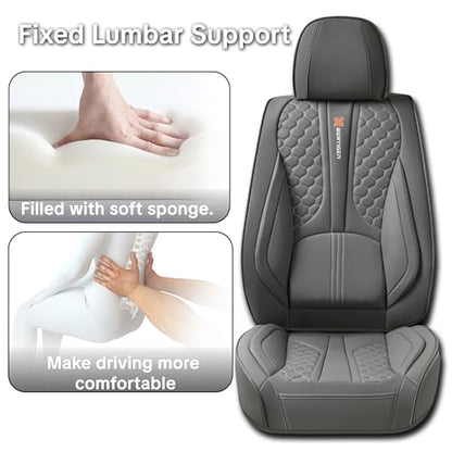 Full Set of Dark Gray Genuine Leather Seat Covers, Universal Fit | Four-Layer Anti-Slip Design with Lumbar Support - color: A_Gray
