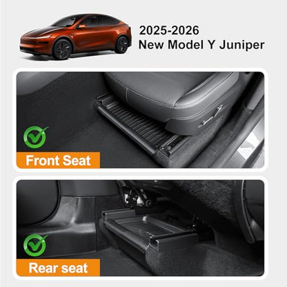 2PCS Under Seat Storage Box for 2025-2026 Tesla Model Y Juniper - Leak-Proof Covered Organizer Set, TPE Material, Quick-Pull Handle, Secure Anti-Slip Installation for Front Seats