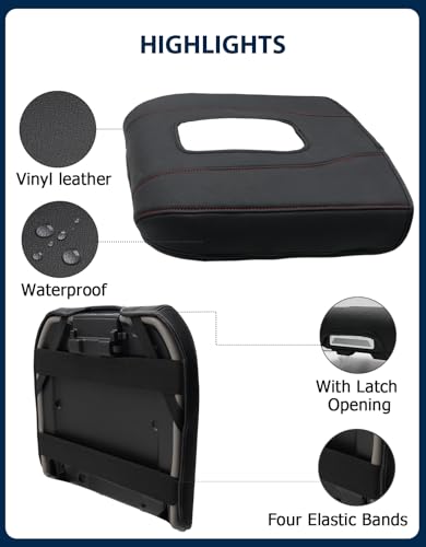 Center Console Cover for Chevy Silverado 1500 Accessories & GMC Sierra 2019-2026, Yukon & Tahoe & Suburban 2021-2026, Bucket Seat, PU Leather Armrest Middle Console Cover, Black-Red Stitch - color: Black red