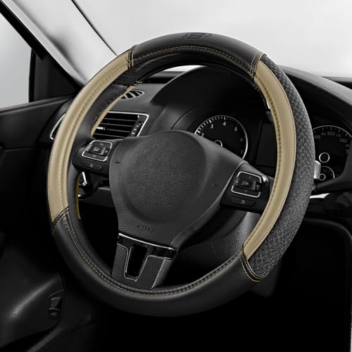 Skechers Air-Cooled Steering Wheel Cover,Leather Car Steering Wheel Cover Universal Fit 14" 1/2-15" Car Wheel Protector for Men Women Fit Suvs,Vans,Sedans,Car,Trucks,Beige - color: Beige