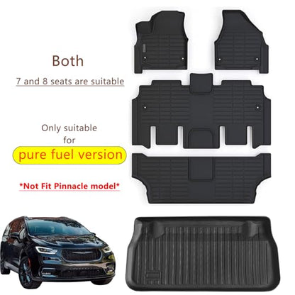 Floor Mats for 2017-2025 2026 Chrysler Pacifica Gas Touring Models (Non Hybrid & Non Pinnacle Model with Trunk Mat TPE All Weather fit 2018-2026 Voyager Car Floor Liners&Cargo Liners-Black - size: set（Gas）
