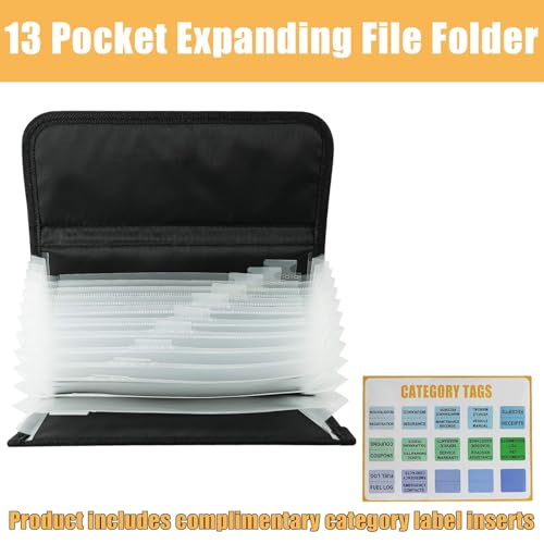 Vehicle Glove Box Organizer Large Capacity Car Registration and Insurance Holder for Car Documents License Cards with 13 Pocket Expanding File Folder 2 Cards Pockets