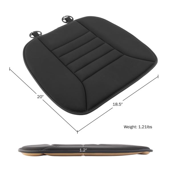 Car Seat Cushion - 1.2-Inch-Thick Memory Foam Seat Pad with Plastic Anchors and Non-Slip Bottom for Auto, Office Chair, or Home by Stalwart (Black)