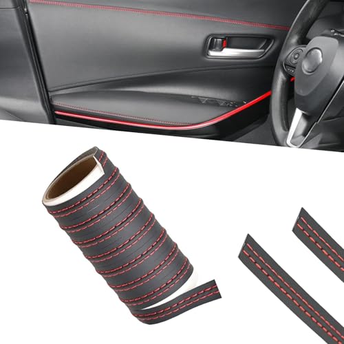 Car Interior Trim Strip, Luxury Leather Car Interior Gap Moulding Trim, 6.6Ft Flexible Cuttable Multi-functional Seam Strips for Door Dashboard, Universal for Most Vehicles (Red) - color: Red