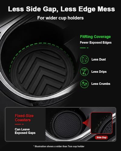 FitRing Adjustable Car Cup Holder Coasters, 2.75"–3.54" Adjustable Diameter, Silicone Coaster Upgrade Helps Reduce Side Gaps and Stay Put, 2-Pack - color: Black