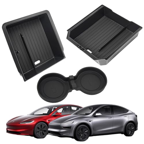 Center Console Organizer Tray for Tesla Model Y Juniper Accessories 2025 2026 and Model 3 Highland Accessories 2024 2025 2026 for Tesla Accessories Cup Holder Matte Black (3PCS) - color: Black-3pcs