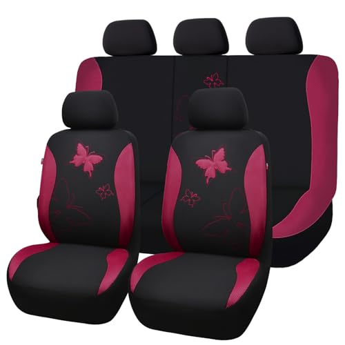 Flying Banner Butterfly car seat Covers ful Set Fashion Universal Lady Woman Female Rear Bench Split Colorized (Full Set - Lace, Burgundy) - color: Burgundy Lace, size: Full set