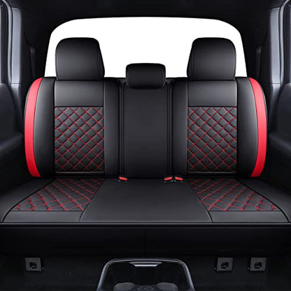 Tomatoman Tacoma Seat Covers Customized for 2005-2025 2026 Sport Extended Access Cab Pickup Truck, Waterproof Faux Leather Car Cushions(Rear Seat, Black-Red) - color: Rear Seat/Black-Red