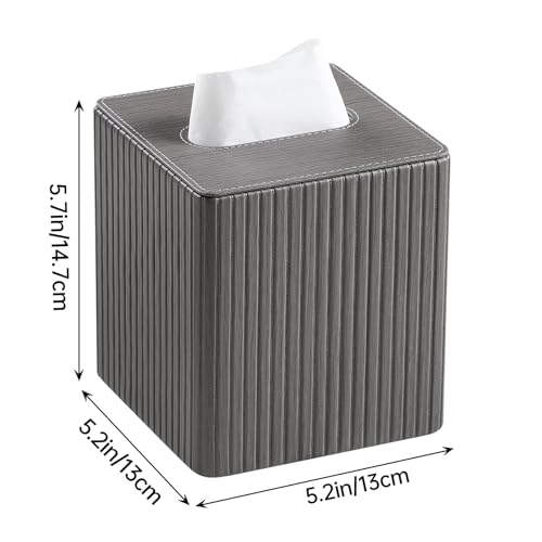 PU Leather Tissue Box Cover Square Tissue Box Holder with Magnetic Closure (Slate Grey Fluted) - color: Slate Grey Fluted