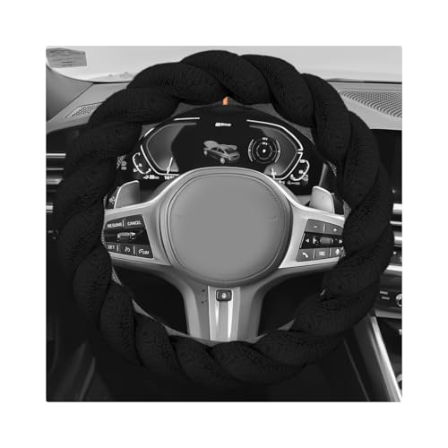 Fluffy Car Steering Wheel Cover, 15 Inch Anti-Slip Twisted Fuzzy Auto Wheel Protective Cover, Comfortable Soft Plush Steering Wheel Protector Interior Decor for Most Vehicles (Black) - color: Black