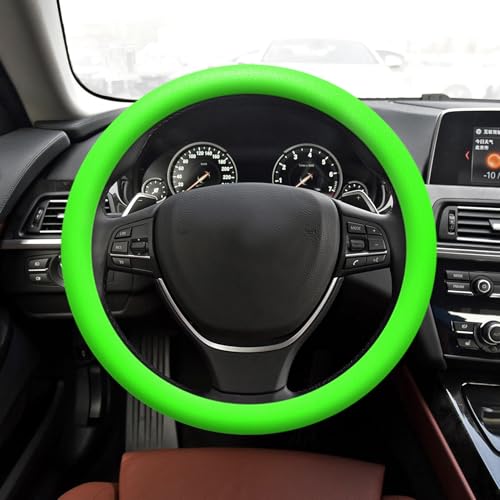 Car Steering Wheel Cover, 13 to 14.17 inches Non-Slip Silicone Steering Wheel Protector, Car Accessories Thin Soft Leather Texture Steering Wheel Protective Cover for Most Cars (Green) - color: Green