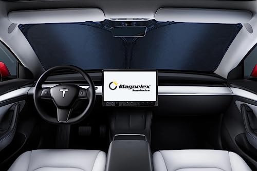 Magnelex Tesla Windshield Sun Shade (Model 3/Y), Reflective Polyester Blocks Heat & Sun, Foldable Car Window Sun Blocker, Mirror Cut-Out, Fade-Resistant Sunshade, Tesla 3 Accessories - size: MODEL 3/Y