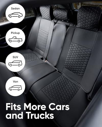 Eco-Leather Car Seat Cover - Luxury Universal Rear Seat Protector, Water-Resistant Faux Leather Automotive Interior Cover for Cars, SUVs, Trucks, Vans - Heated Seat Compatible (Black) - color: Black Back