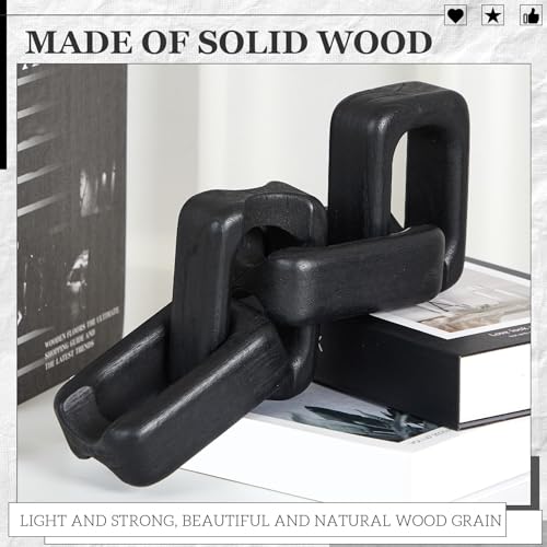 4 Link Wood Knot Decor - Modern Coffee Table Decoration Black Chain Decor Rustic Objects for Bookshelf Home Living Room Bedroom