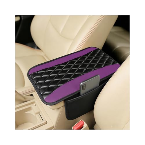 Car Center Console Cushion Pad, Universal Leather Waterproof Armrest Seat Box Cover Protector with 2 Side Storage Pocket,Comfortable Car Decor Fit for Most Vehicle SUV (Purple) - color: Purple