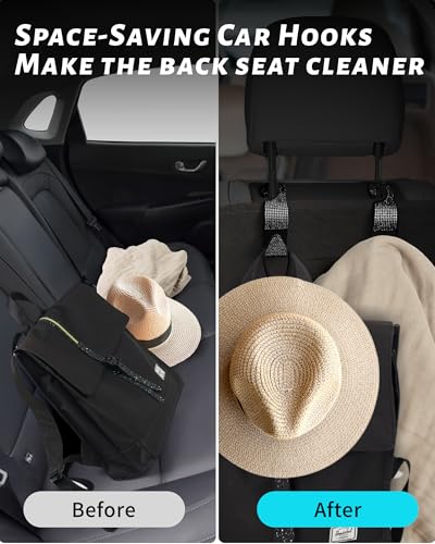 Sparkling Car Seat Hooks, 4 Pack, Black Purse Holder for Car Headrest, Chic Automotive Accessories for Women Essentials Handbag Clothes Coats Grocery Bags - color: Shadow Gem