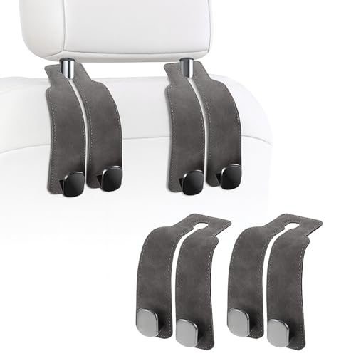 Headrest Hooks for Car, Purse Hook for Car, Premium Leather Twin Hook Car Seat Hooks, Double Hook Seat Back Storage Organizer for Purses, Bags, SUV, Truck, Vehicle, 2 Pack, Grey - color: Gray