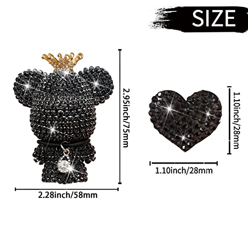 Black Heart & Bear Air Vent Clips, 4 Pcs Bling Heart Car Air Fresheners Diamond Car Diffuser Car Interior Decor Charm Cute Car Accessories Car Decoration for Women + Cute Butterfly Mask Hook