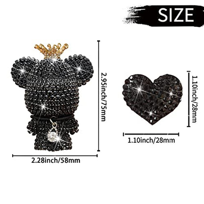 Black Heart & Bear Air Vent Clips, 4 Pcs Bling Heart Car Air Fresheners Diamond Car Diffuser Car Interior Decor Charm Cute Car Accessories Car Decoration for Women + Cute Butterfly Mask Hook