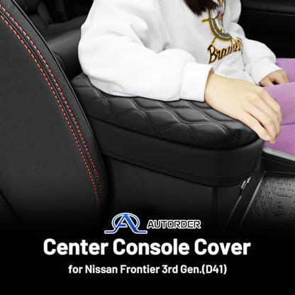 Autorder Center Console Cover for Nissan Frontier 2022-2025 2026 Accessories Armrest Cushion Cover Nappa Leather Middle Console Covers Frontier Console Cushion Pad Anti-Scratch - size: 22-25 Nissan Frontier