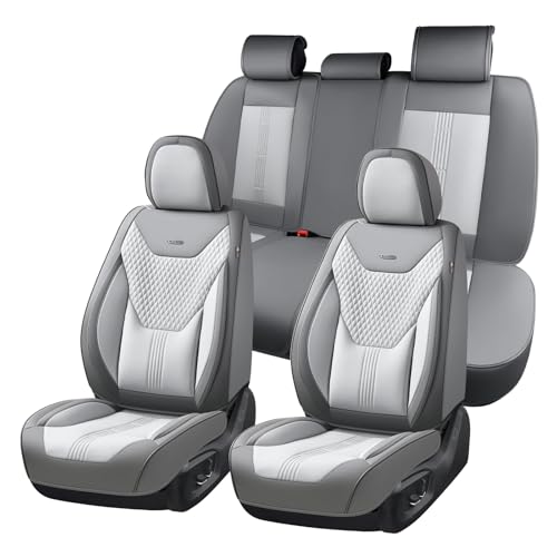 Coverado Car Seat Covers Full Set, Front Seat Covers with Lumbar Support and Back Seat Cover Waterproof Leather Automotive Seat Cover, Universal Car Interior Protectors Cushion for Most Cars - color: Gray-LGray, size: FullSet