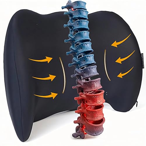 Lumbar Support Pillow Memory Foam Back Cushion for Sciatica & Lower Back Pain Relief Orthopedic Posture Corrector for Office Chair Gaming Chair Car Seat Breathable Washable - Black - color: Black