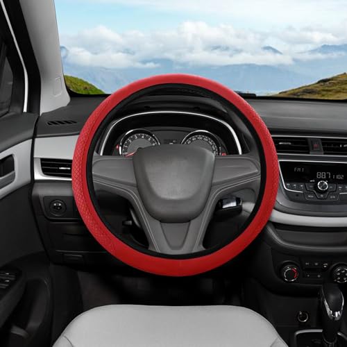 Car Steering Wheel Cover, 15 Inch PU Leather Car Steering Wheel Cover, Universal Anti-Slip Car Steering Wheel Protector, Steering Wheel Accessories - color: Red, size: PU Leather